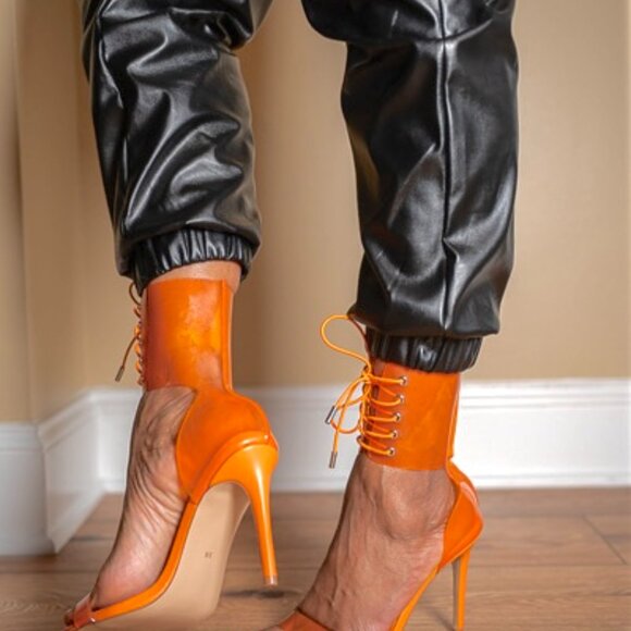 Nadiyah Orange PVC Ankle Cuff Heels - Picture 3 of 3